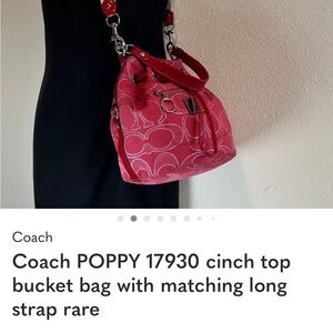 Coach Rare Retired  Ruby Red Poppy cinch Bucket Bag with strap
